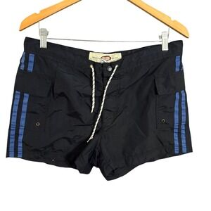 Chazz Wholesome Product Mens Nylon Board Shorts Black Blue Stripe Medium